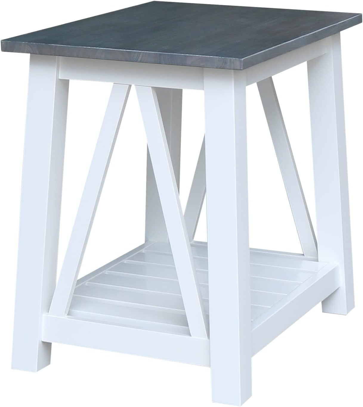 Surrey Solid Wood End Table with Shelf in White/Heather Gray