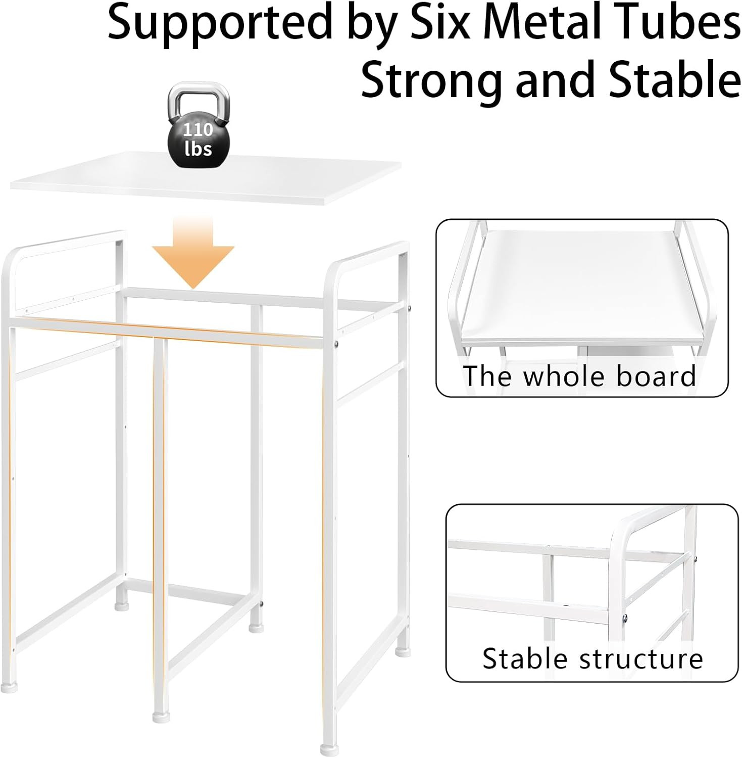 Home Printer Stand with Charging Station & Storage for Office - White