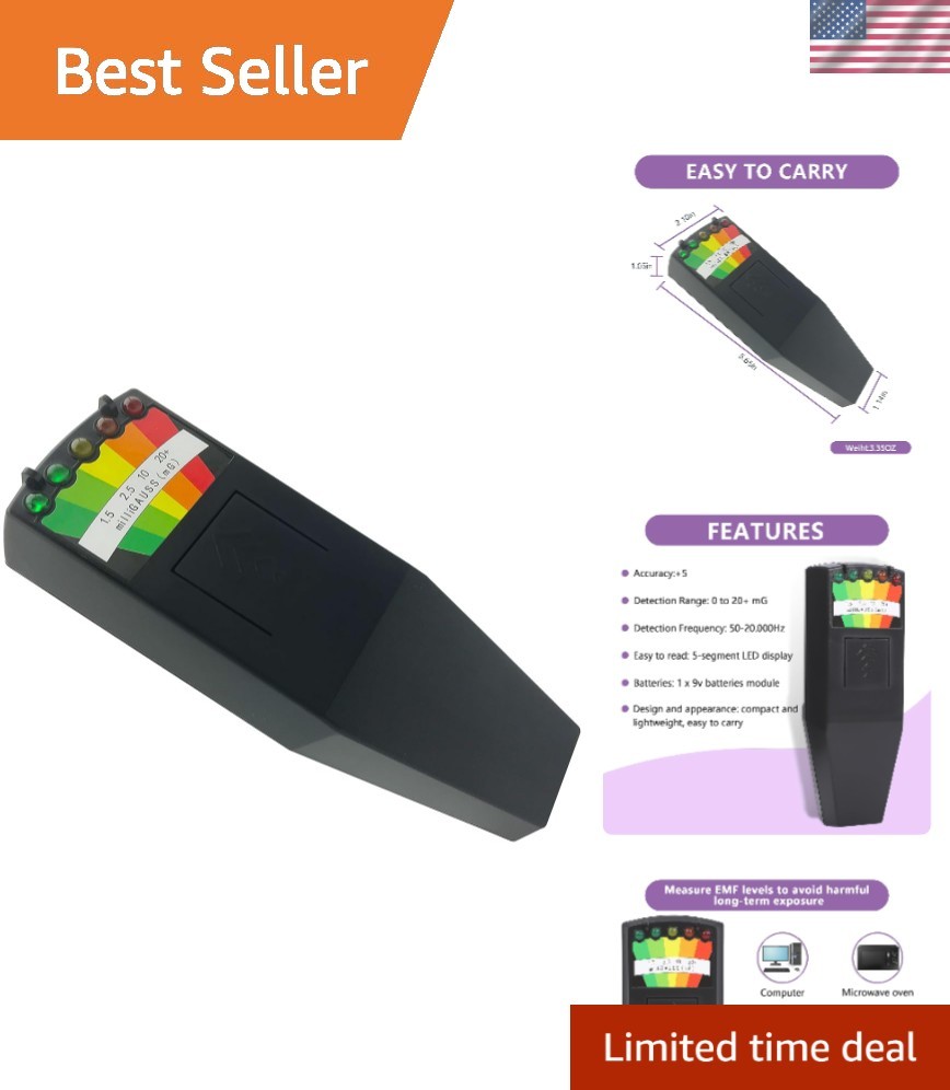 5-LED Portable EMF Detector for Home & Office Safety | Ghost Hunting Essential