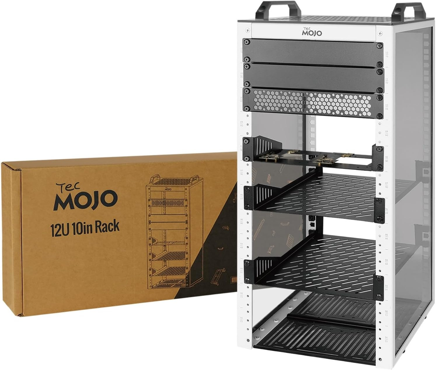 12U Network Rack, 10 Inch Mini Server Rack with 2 Side Translucent Panels & 2 To