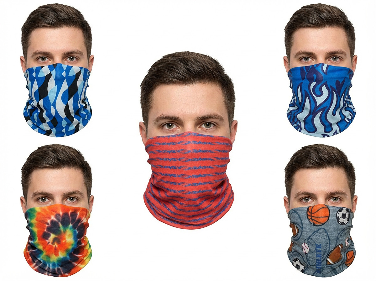 Multi Function Headwear Lot of 5 Headwrap Balacalava Cap Face Mask Scarf Set 3