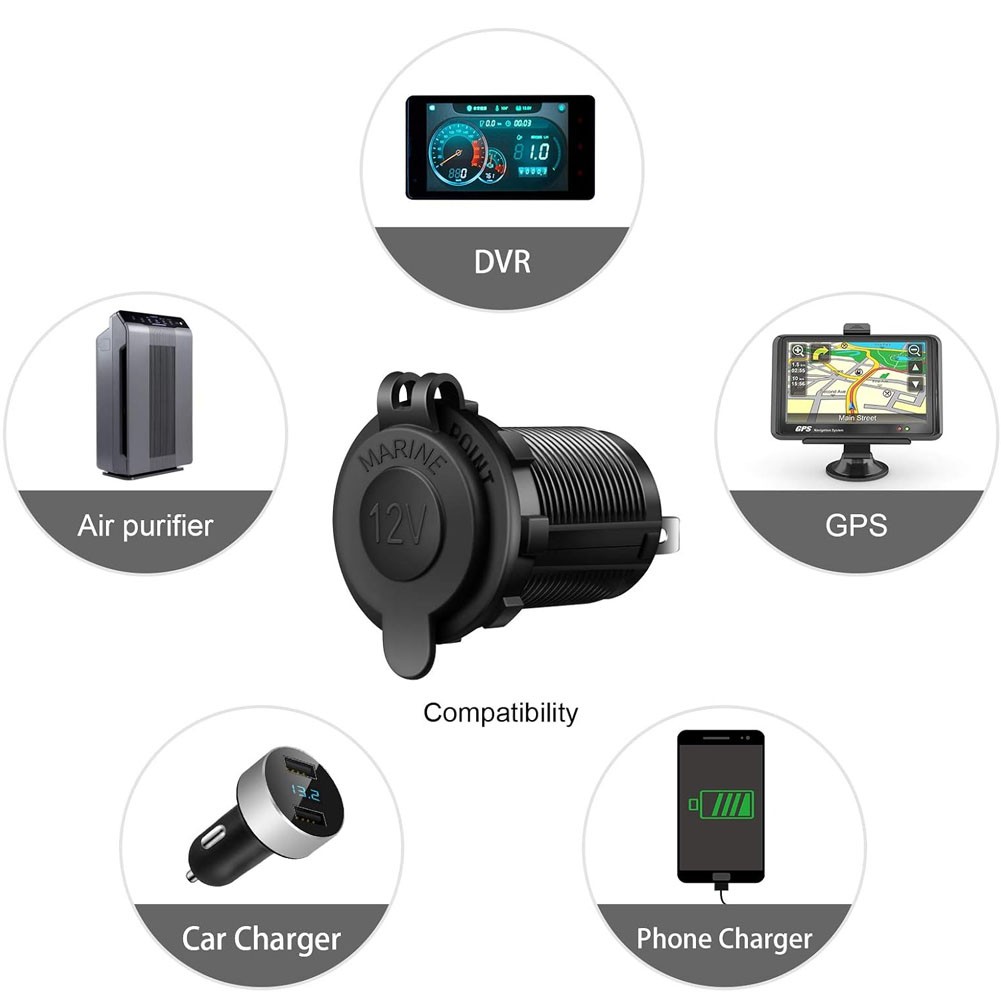 12V Car Marine Cigarette Lighter Socket with Red LED Power Oulet Socket Adapter