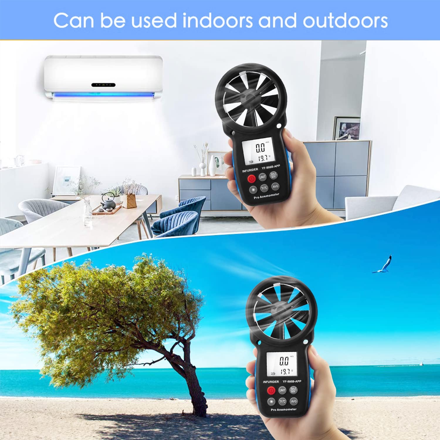 Bluetooth Digital Anemometer Wind Speed Meter with App and Backlight