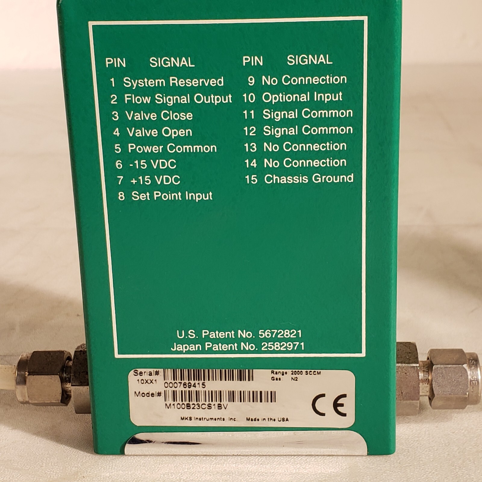 MKS M100B23CS1BV 2000 SCCM N2 Mass-Flo Controller From Elan 9000 ICP Mass Spec