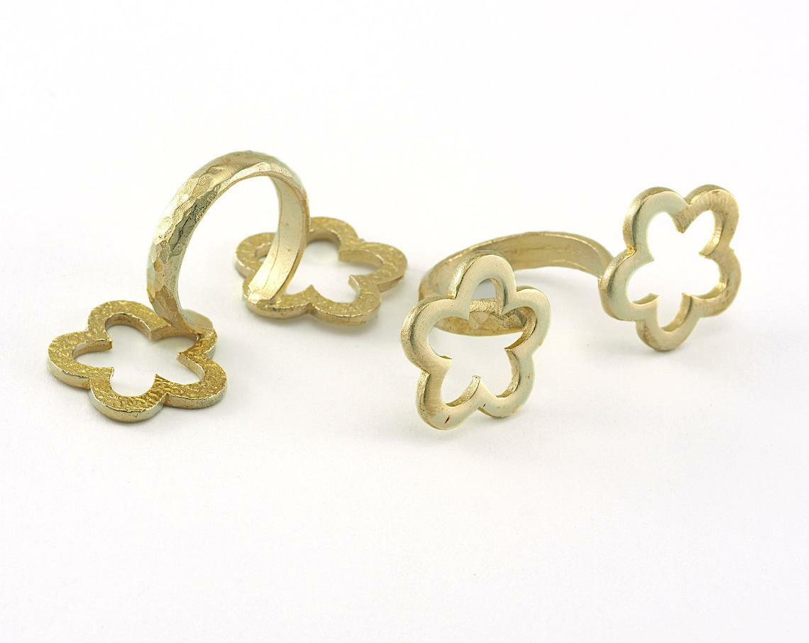 Flower Adjustable Ring Raw Brass (16mm 5.5US inner size ) Oz3497