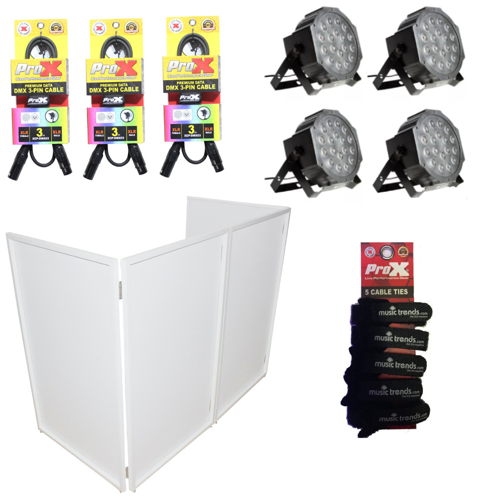 White Frame Pro X 4 Panel DJ Facade with 4 RGB Uplights and DMX cables