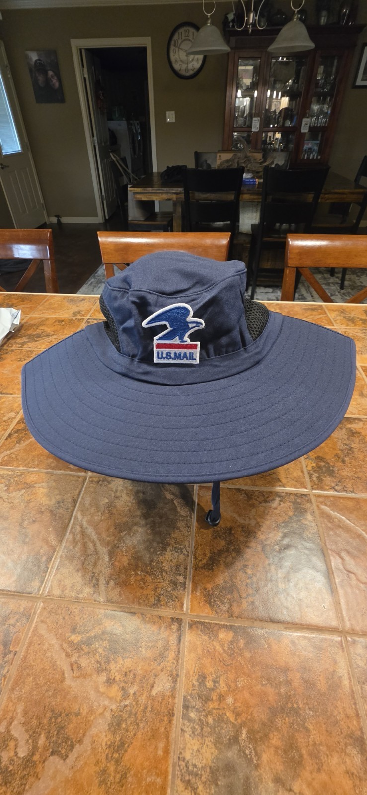 Wide Brim Sun Hat, UPF 50+ UV Protection Waterproof  Postal Blue Vintage Logo