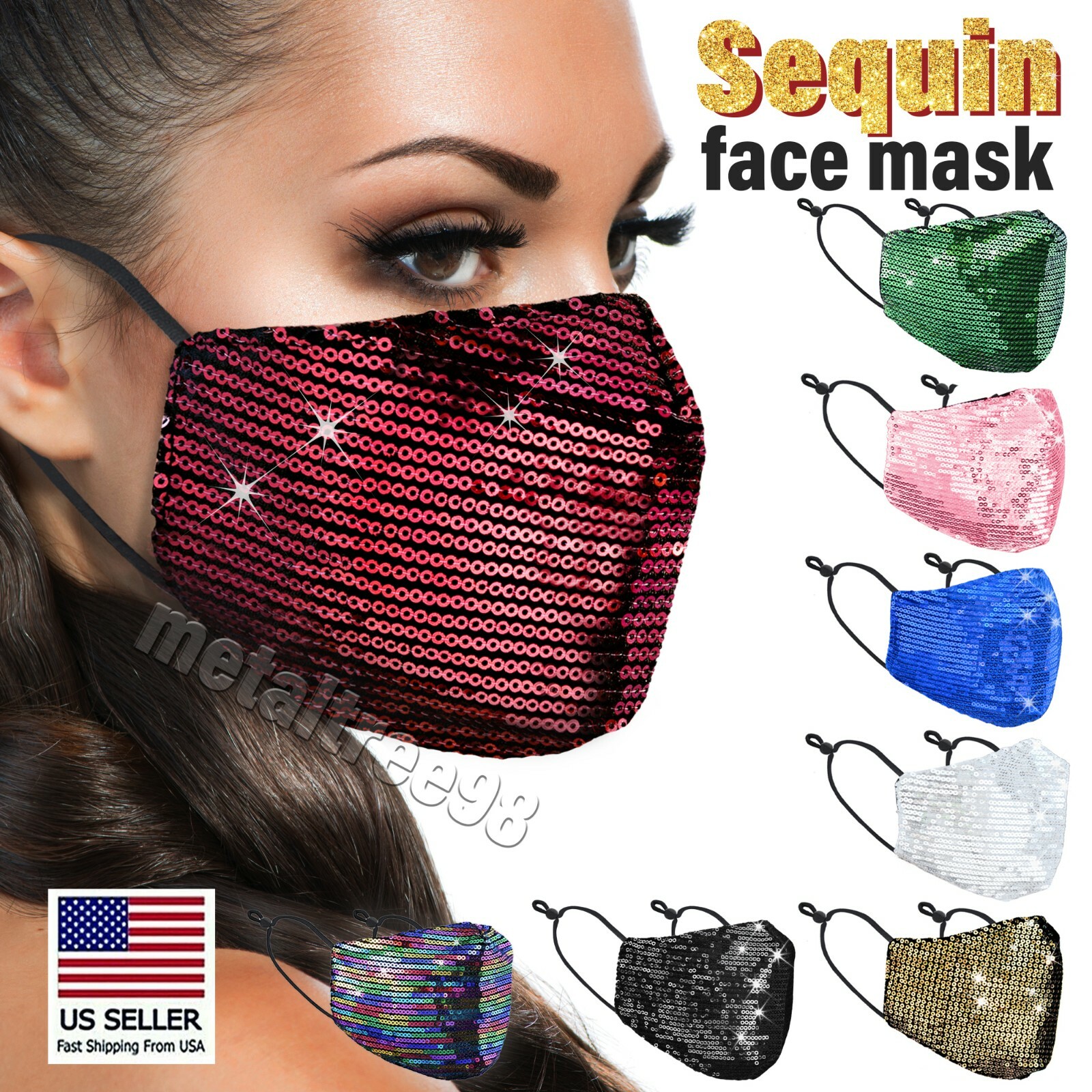 Women's Sequin Glitter Face Mask Shiny Bling Washable Reusable Free Shipping