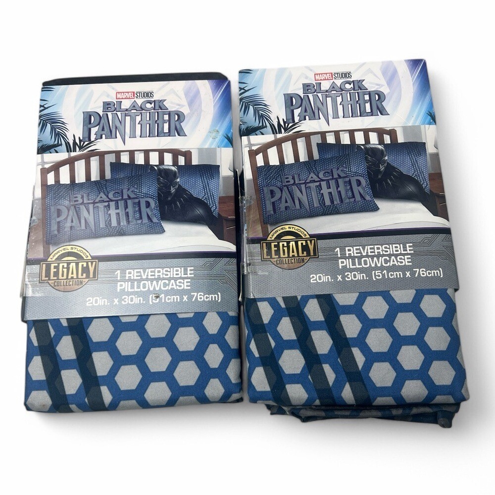 Set of 2 Disney Black Panther Reversible Pillow Case New