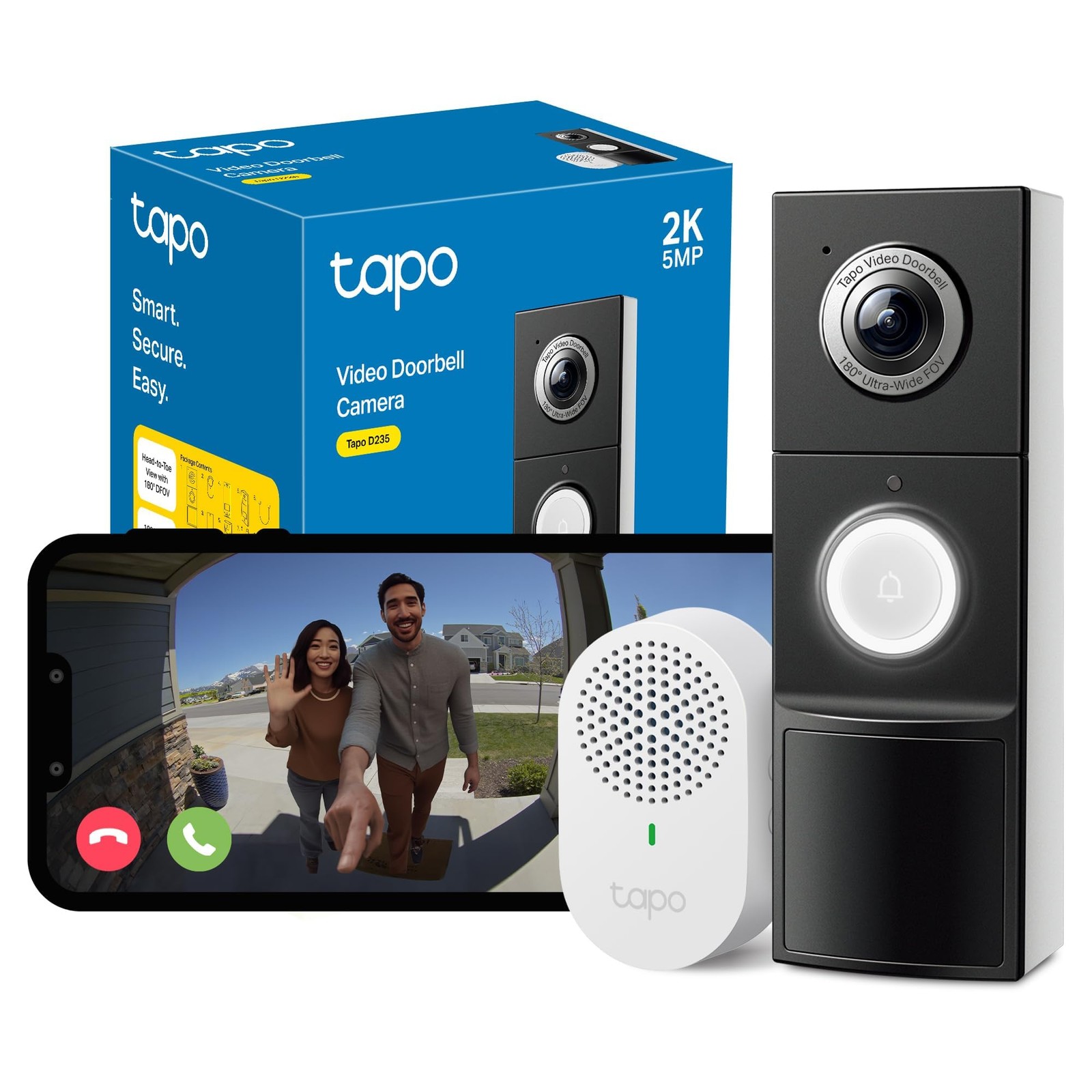 Tapo D235 2K 5MP Doorbell Camera Wireless 180°DFOV Ultra-Wide Video Doorbell Wir