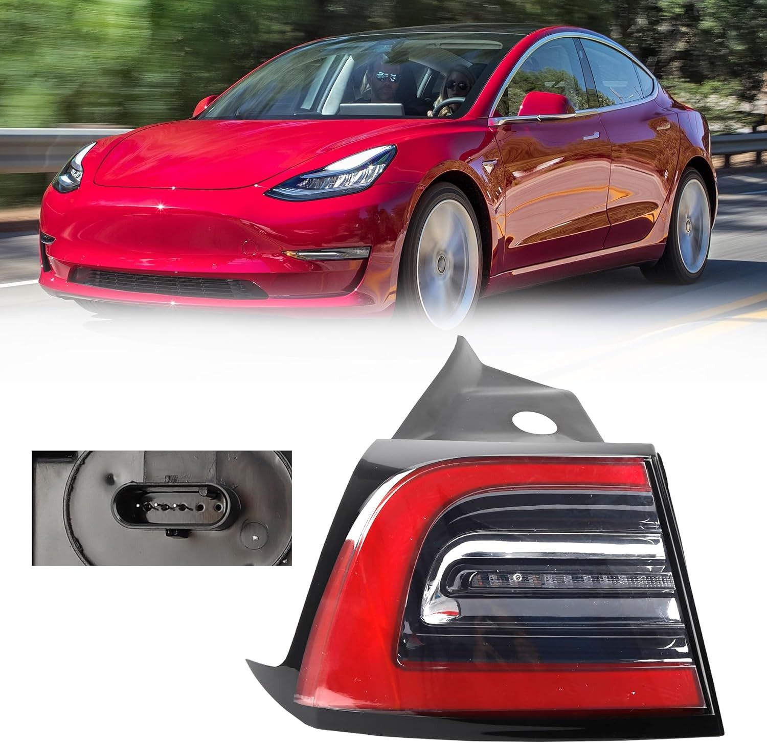 For Tesla Model 3 2017-2023 Left Rear Brake Tail Light 3Pin Assembly Driver Side