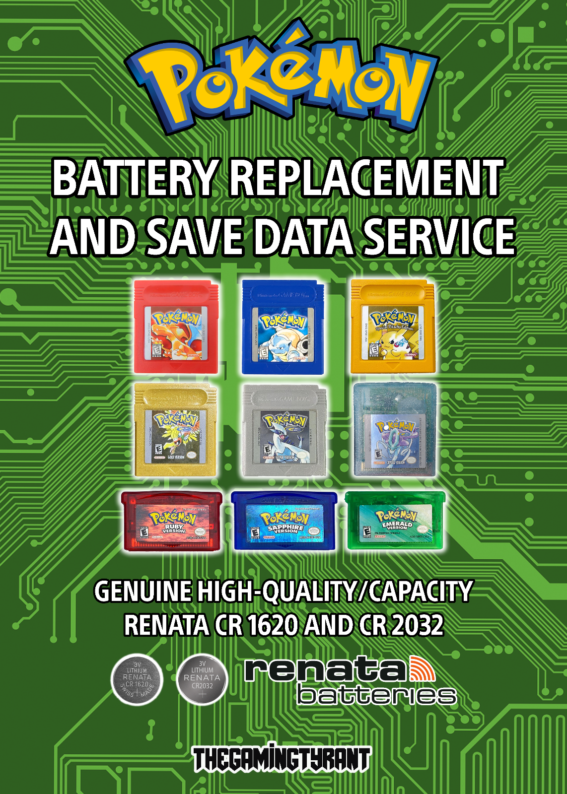 Pokemon Battery Replacement/Save Data/Repair Service