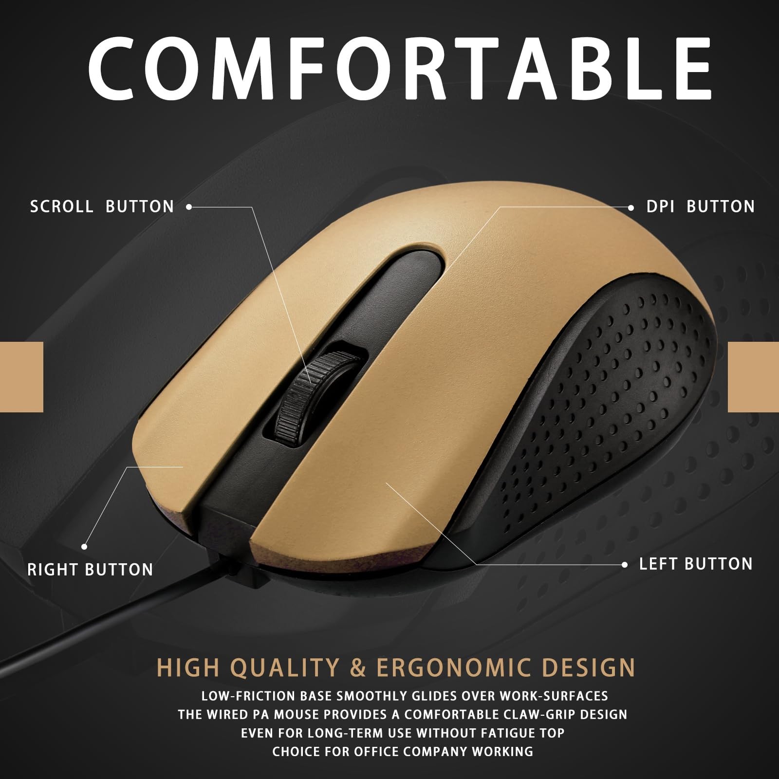 12 PCS Gold Wired USB Computer Mouse Bulk Ergonomic for PCs Laptops Office