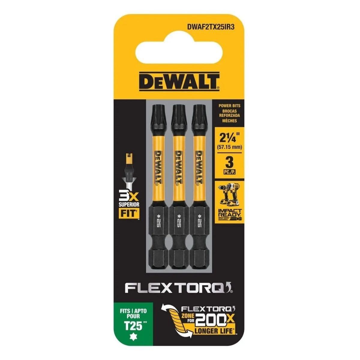 Flextorq 3 Piece Torque Bit Set 2.25in Bits T25 25IN Torque Bits Set
