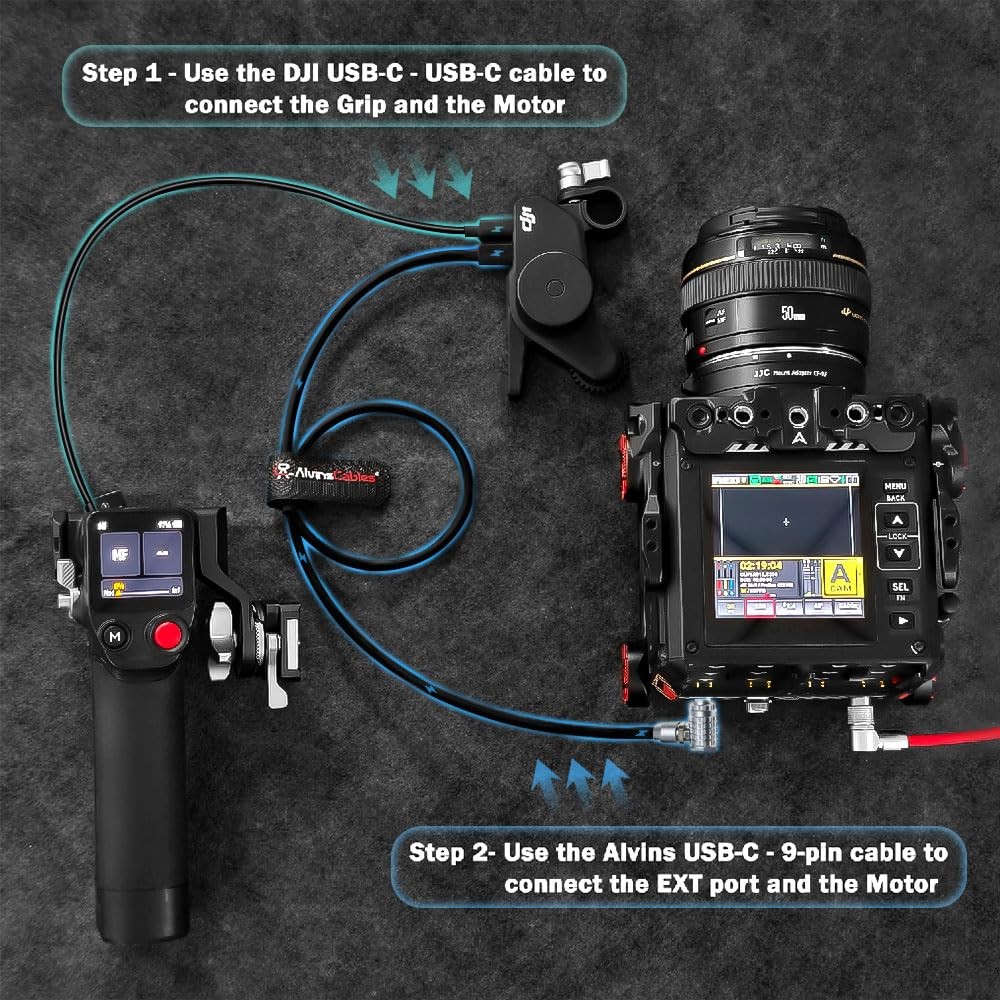 Right Angle EXT 9 Pin to Type-C Record Control Cable for DJI FocusPro RED Komodo