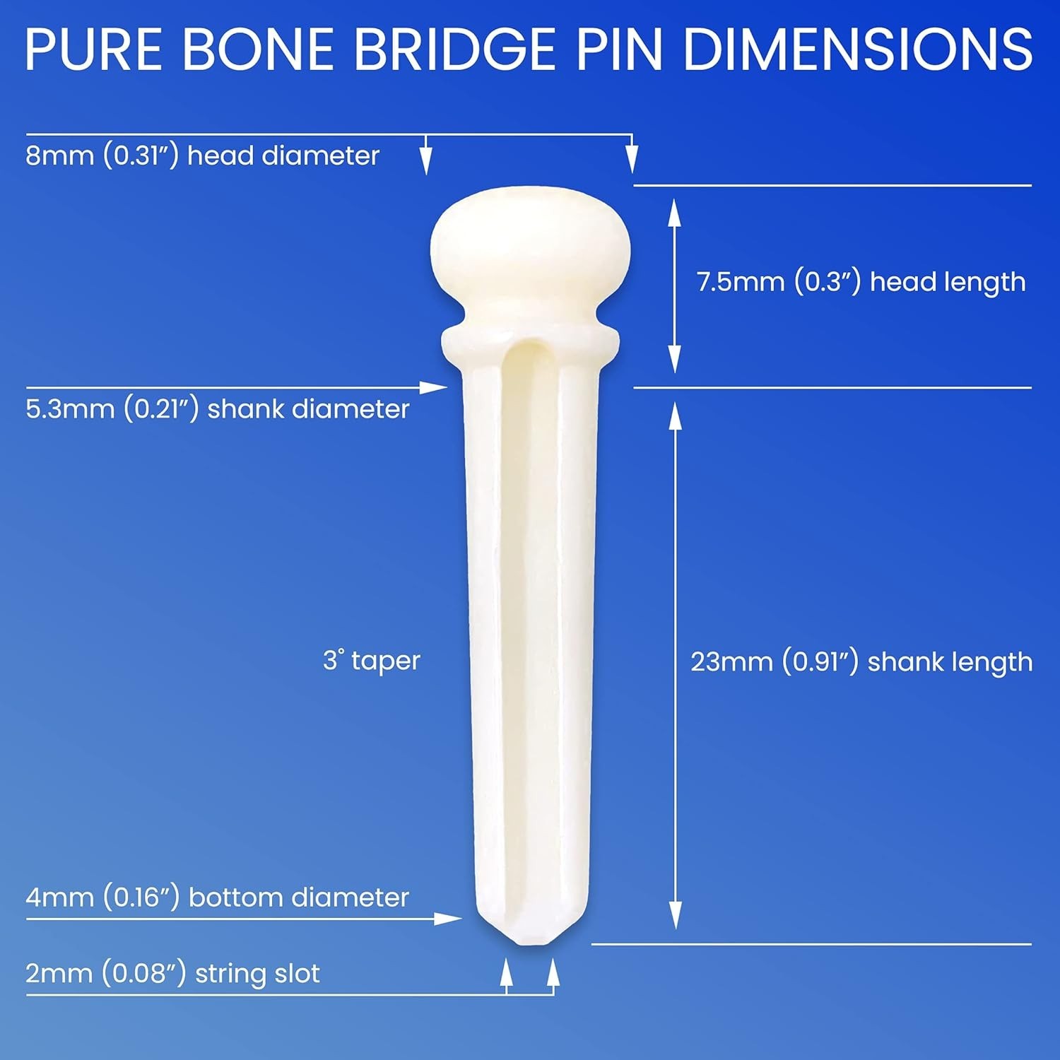 Slotted Pure Bone Bridge Pins with Abalone Dot Inlay for 6 & 12 String Acoust...