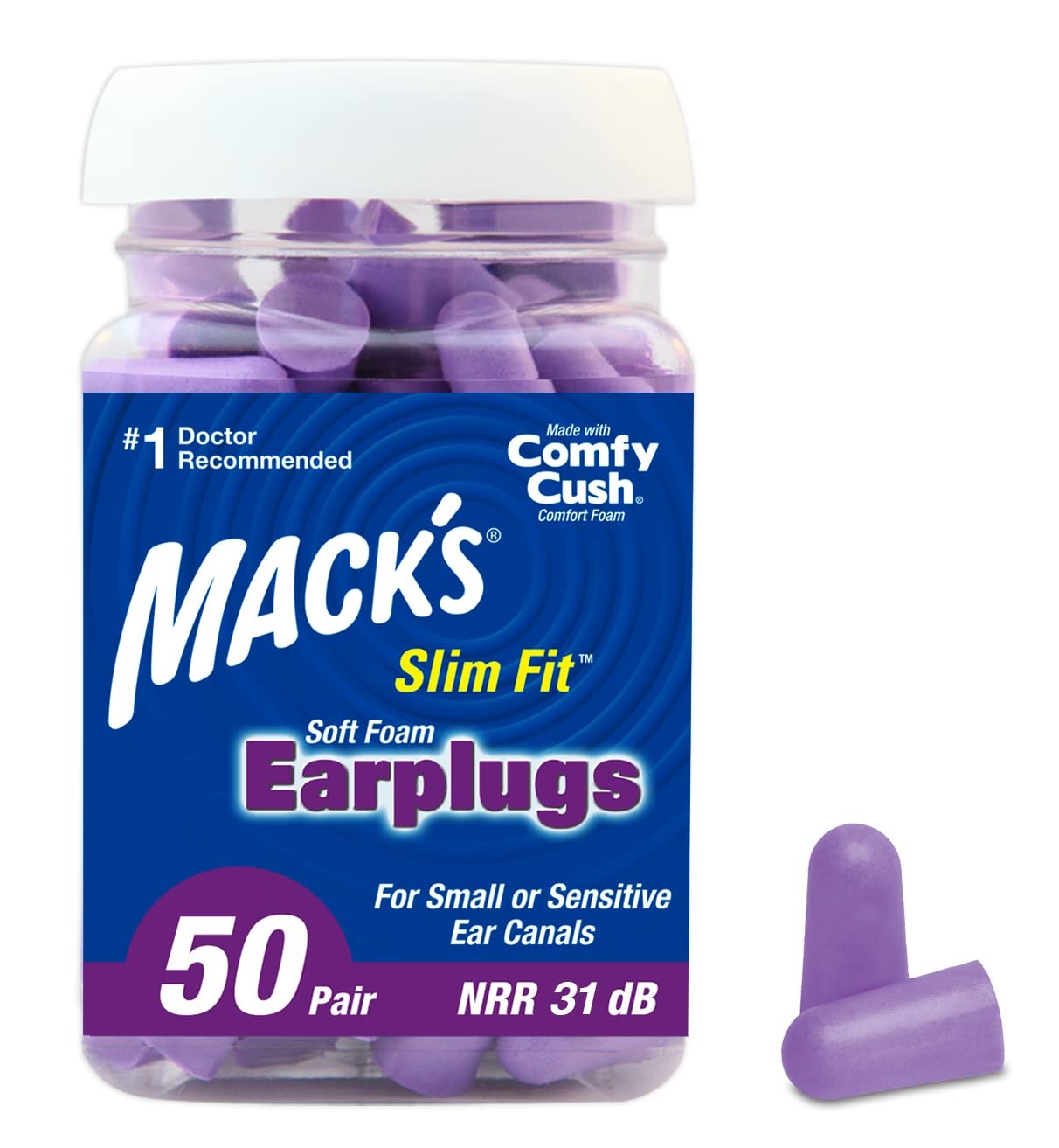 Mack's Slim Fit Soft Foam Earplugs, 50 Pair - 50 pair (Pack of 1), Purple