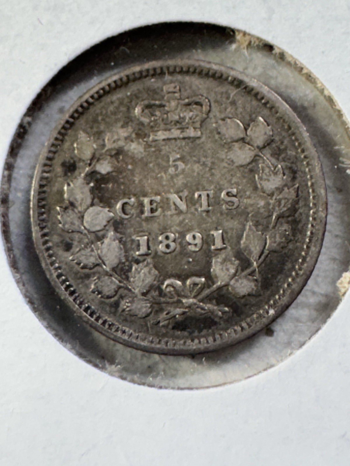 1891 Canada 5 Cents Small Silver Coin Cleaned