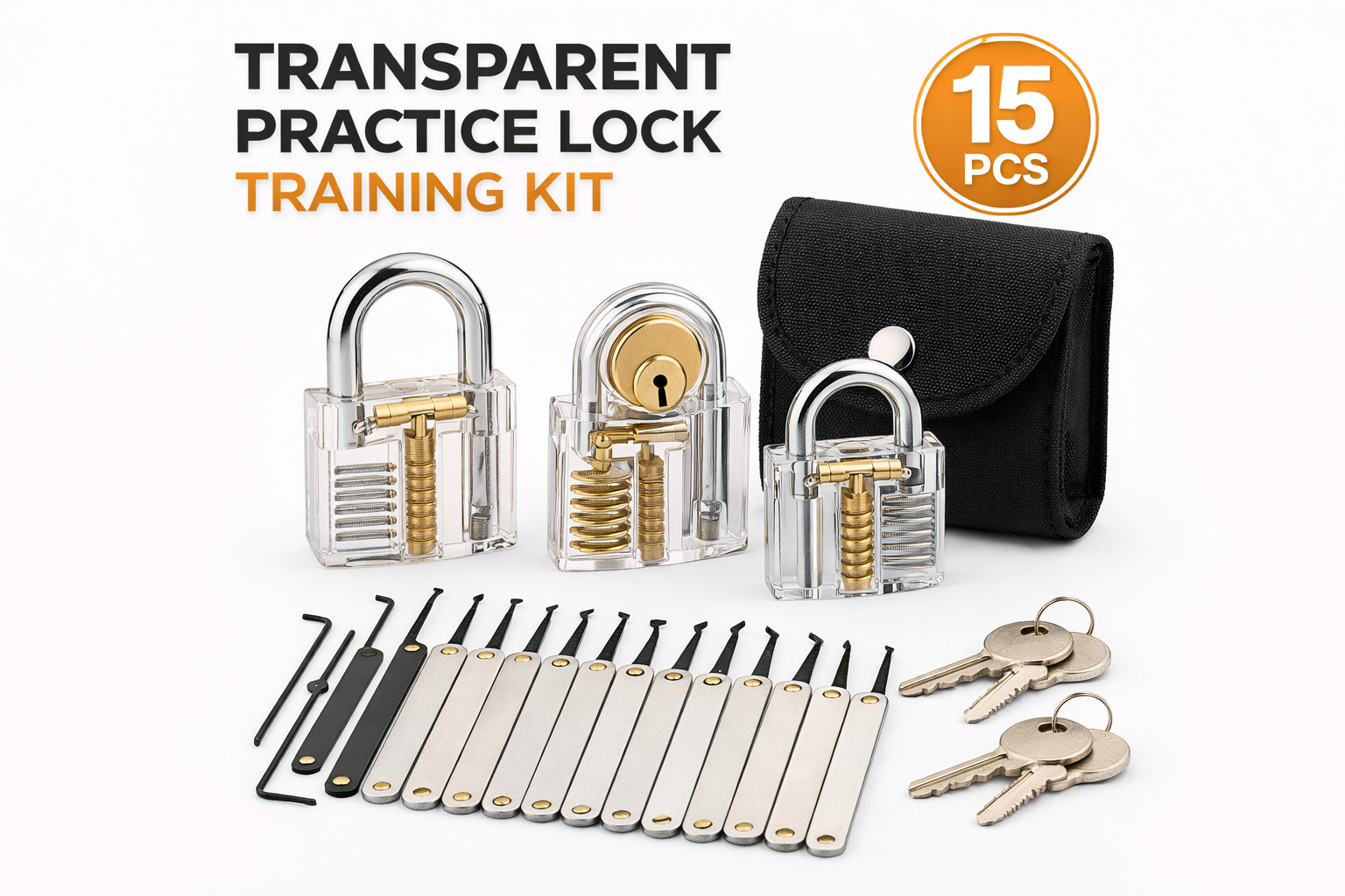 Practice Lock Training Kit Transparent Locks Skill Learning Tools Set 15 PCS