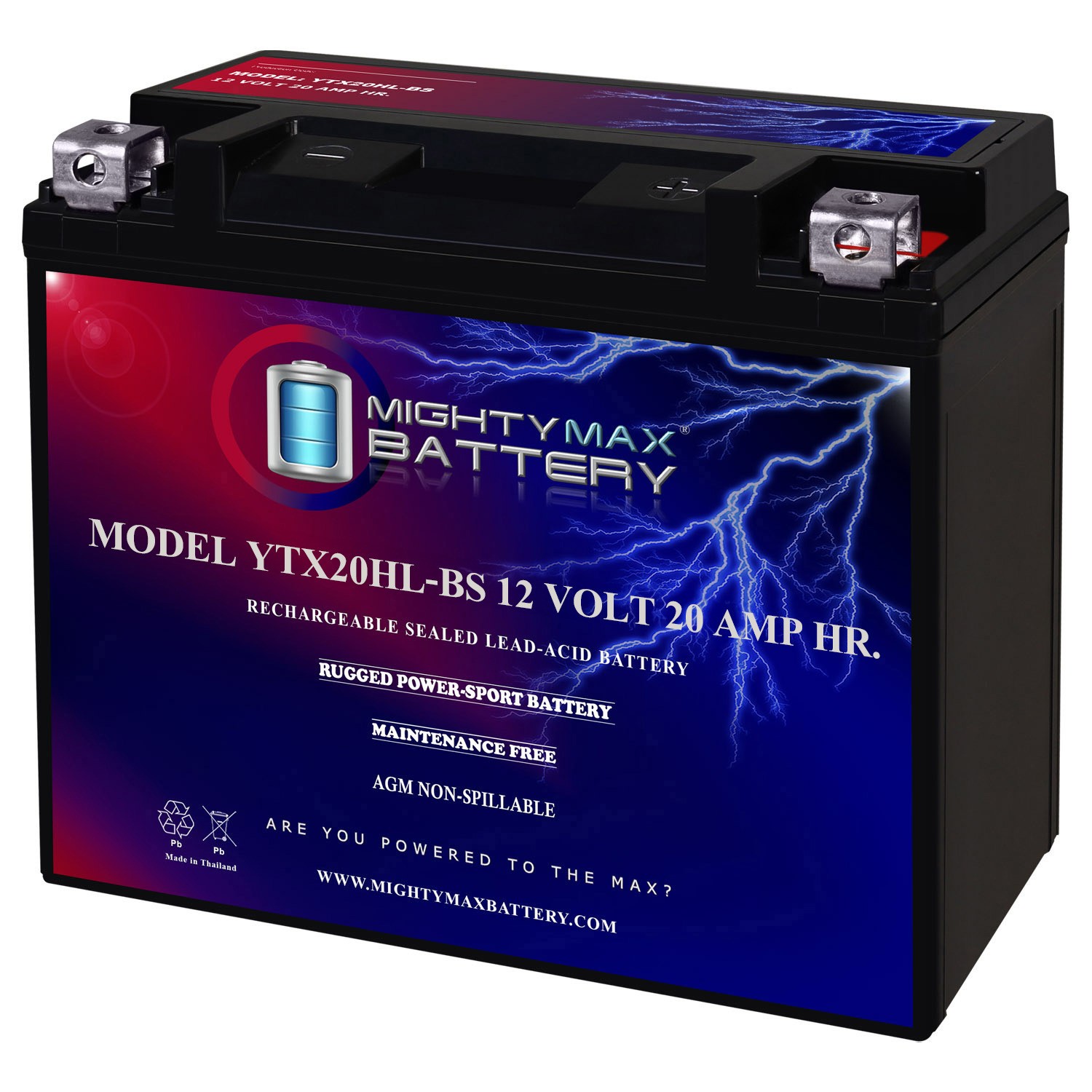 Mighty Max YTX20HL-BS - 12 Volt 20AH SLA AGM High Rate Series Motorcycle Battery