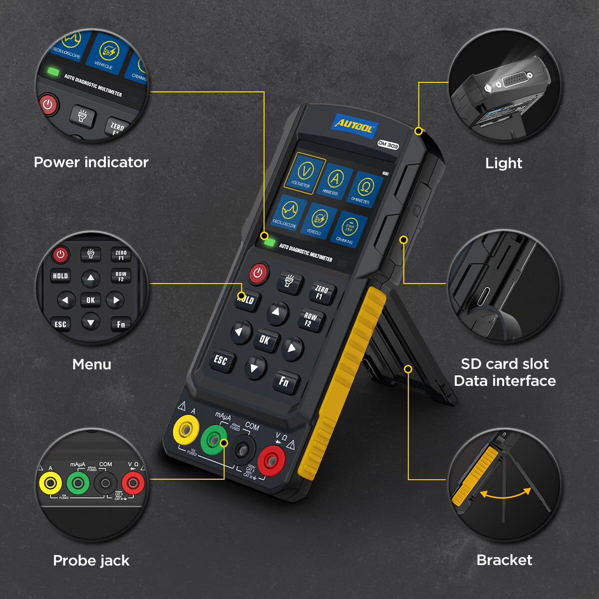 Car Digital Multimeter Oscilloscope AC DC Voltmeter Ammeter Ohmmeter Auto Range