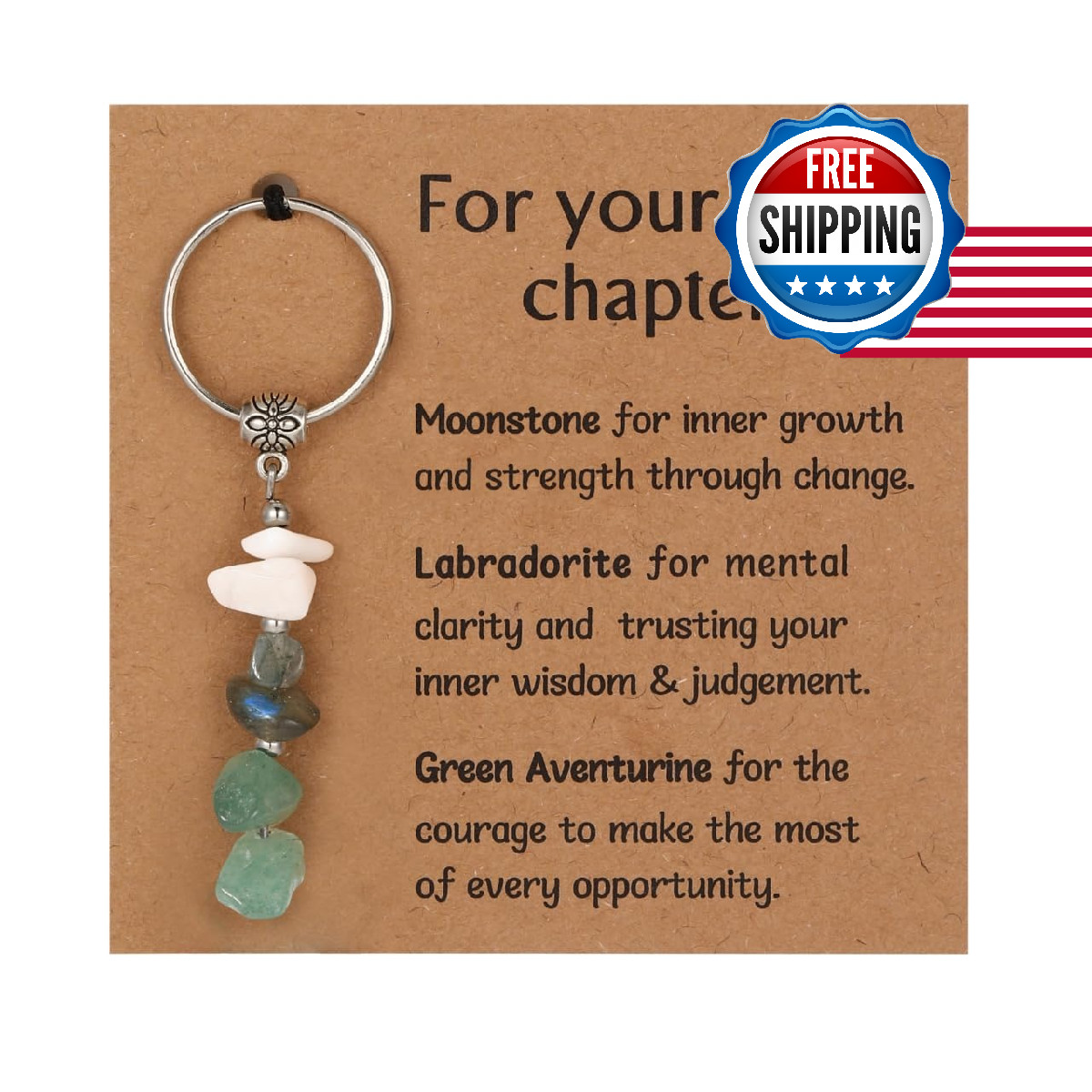 GINAZL New Beginnings Crystal Keychain - Healing Stone Gift for Women, Coworkers