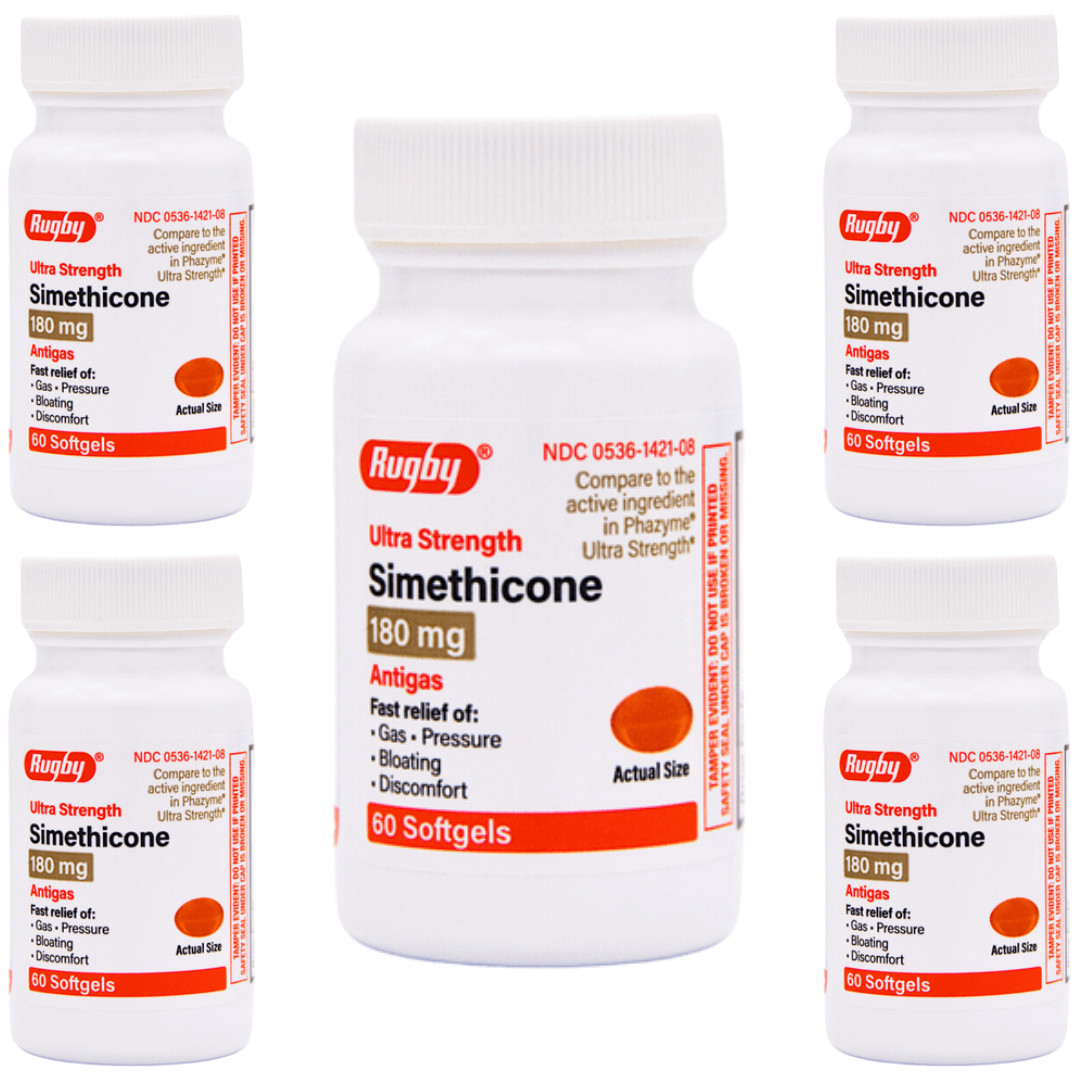 Rugby Simethicone 180mg - 60 Softgels | Ultra Strength Phazyme (4-2028) - 5 Pack