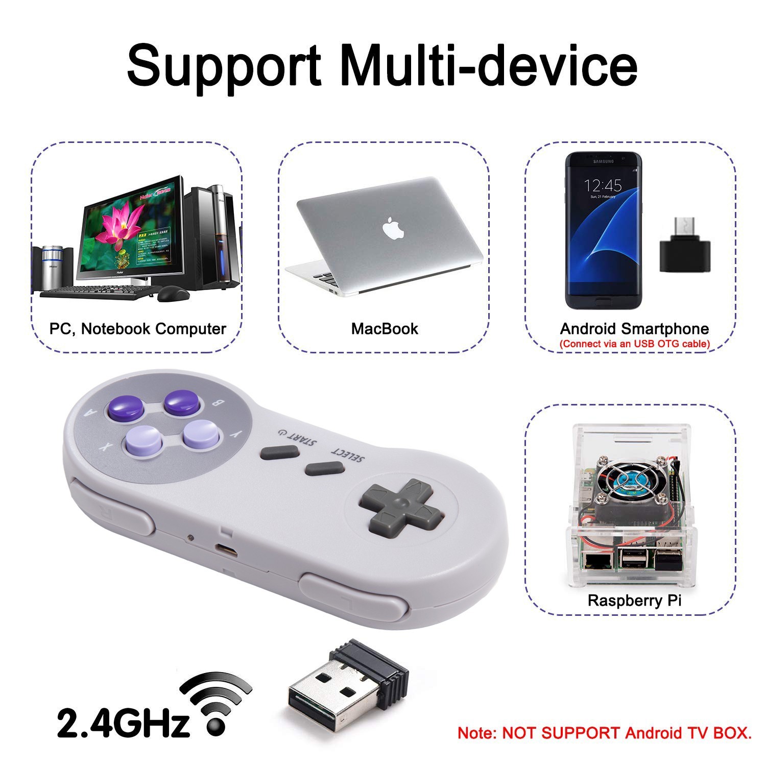 Wireless USB SNES Controller Gamepad For PC Windows MAC Linux Raspberry Pi, 2PCS