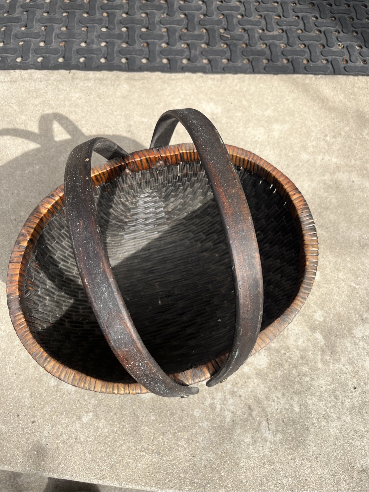 Antique Harvest Gathering Basket w/ Handle Buttocks Melon