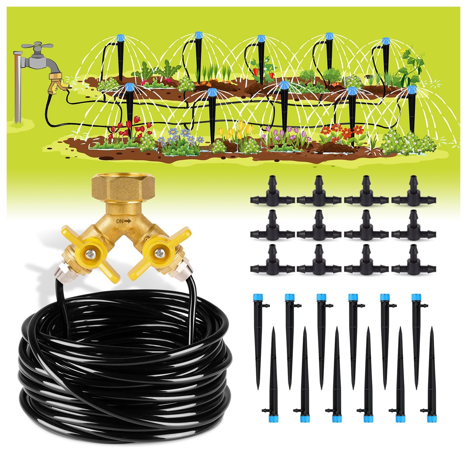 HIRALIY 50ft Drip Irrigation Kit Plant Watering System 8x5mm Tubing Garden
