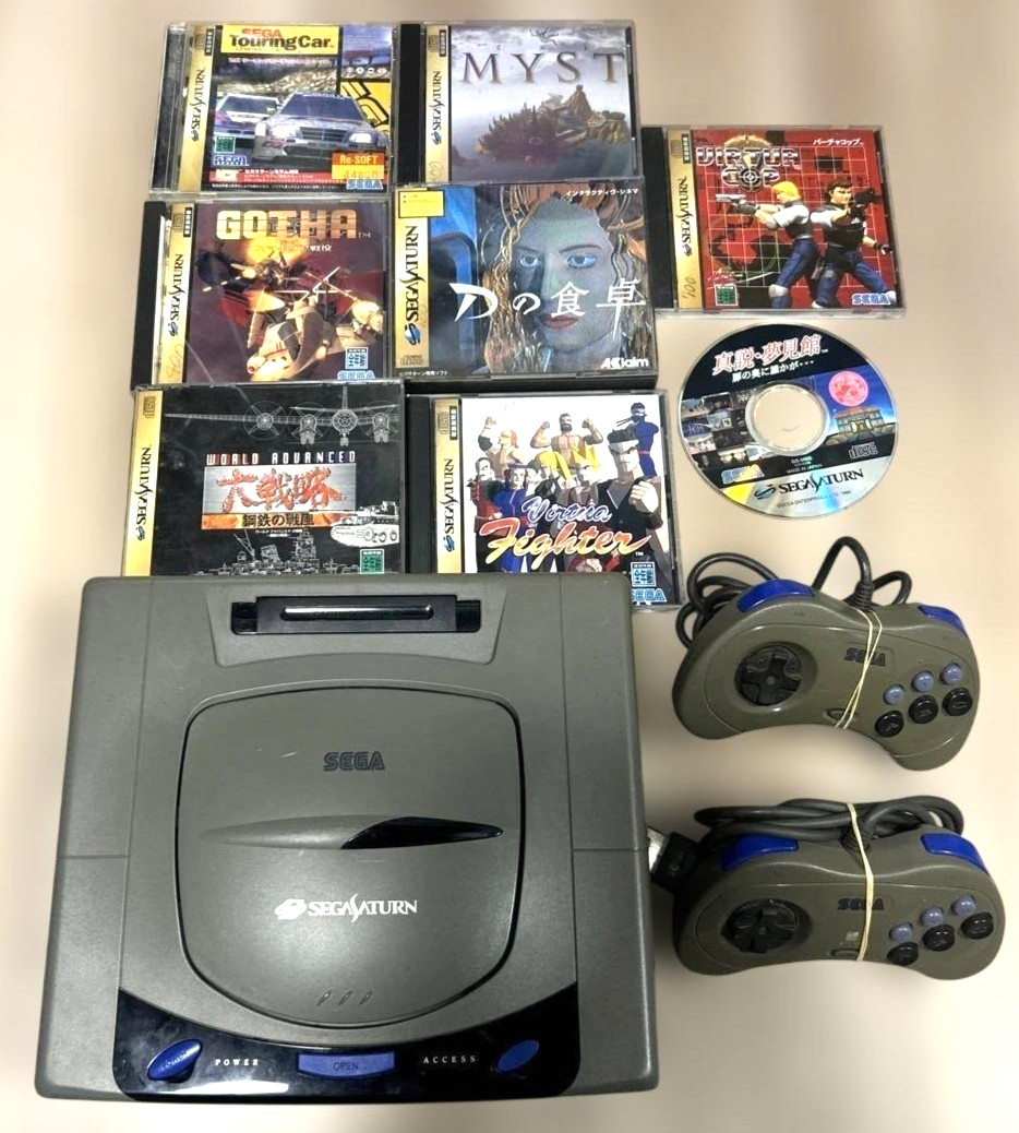 Sega Saturn Home Console + 2 Controllers + Cables + 7 Games Tested Working Japan