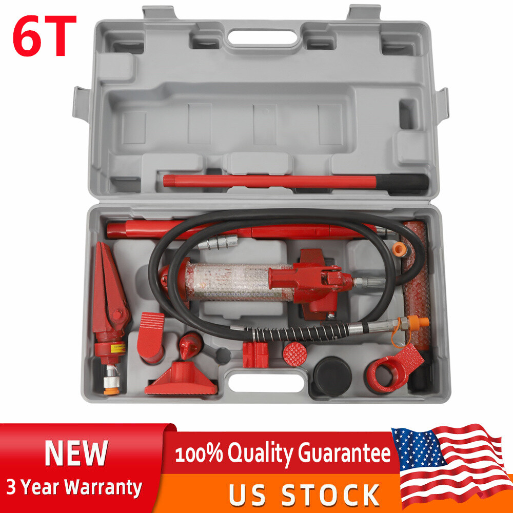 6 Ton Porta Power Hydraulic Jack Auto Body Frame Machine Kit Lift Ram Heavy Duty