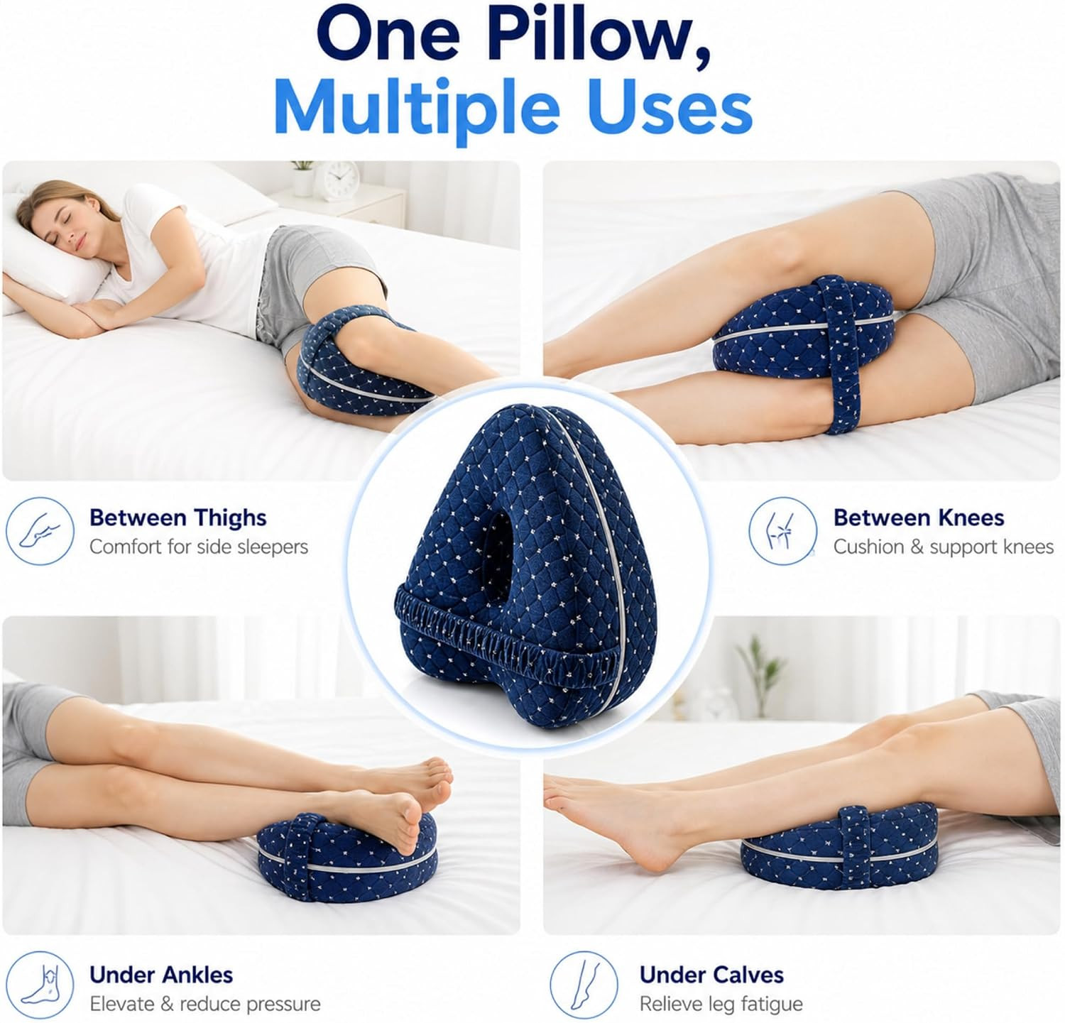 Alignment Pillow for Side Sleepers, Memory Foam Knee Pillow with Adjustable Stra
