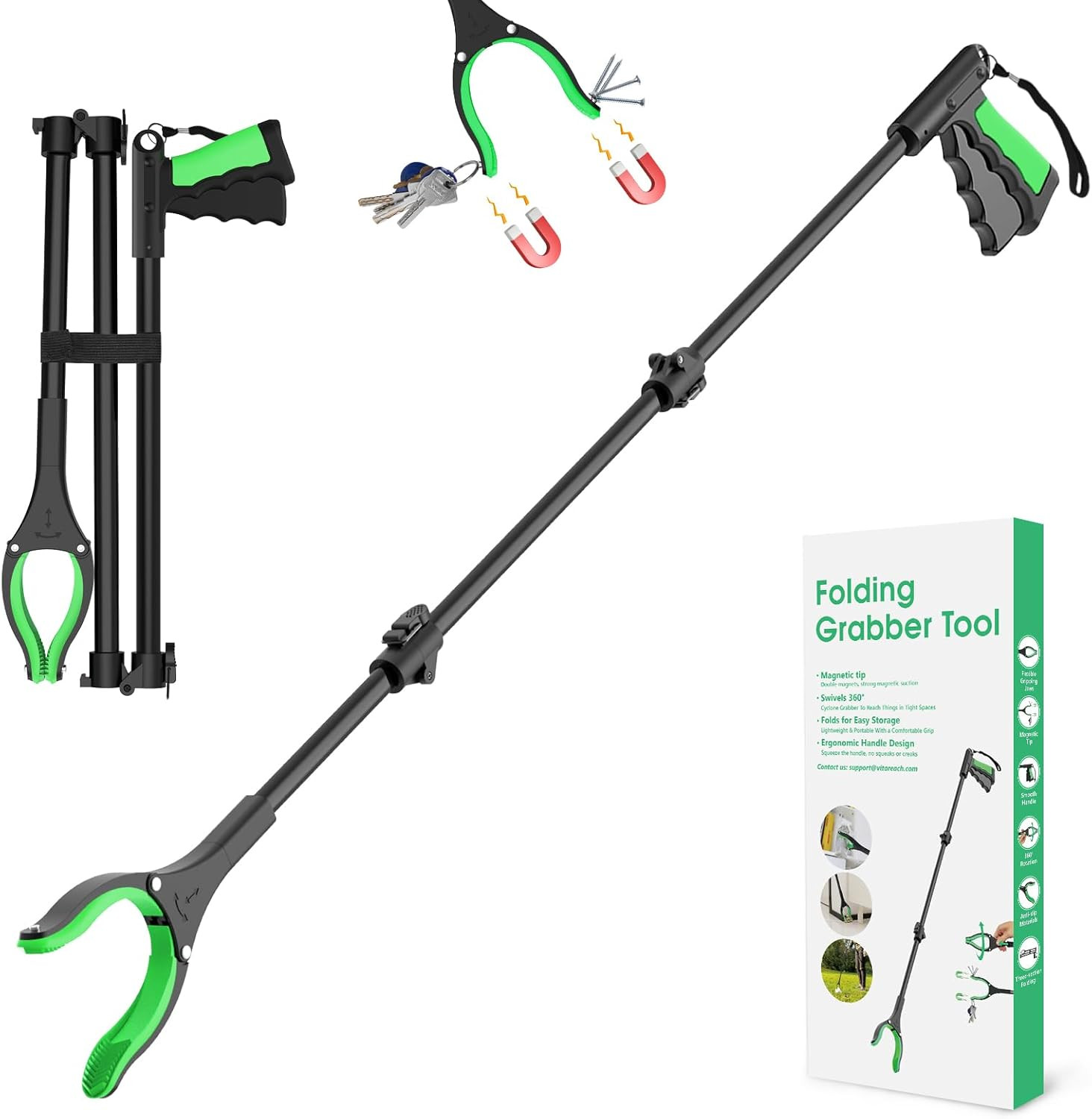 52" Extra Long Grabber Reacher Tool, Foldable Reacher Grabber Pickup Tool with S