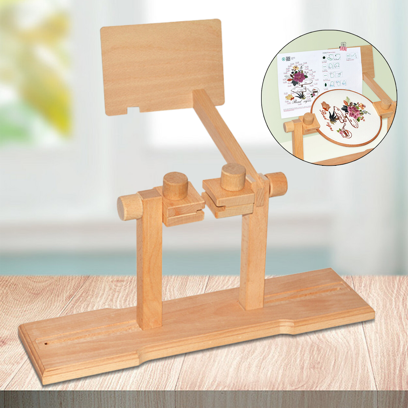 Adjustable Wood Frame Embroidery Lap Stand Stitch Cross Rack Needlework Holder
