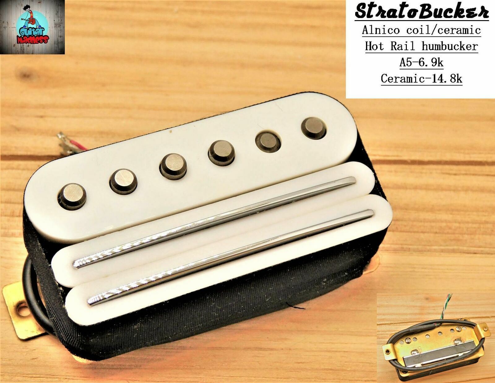 G.M. Stratobucker Triple coil Alnico Rod and Dual Rail Humbucker White