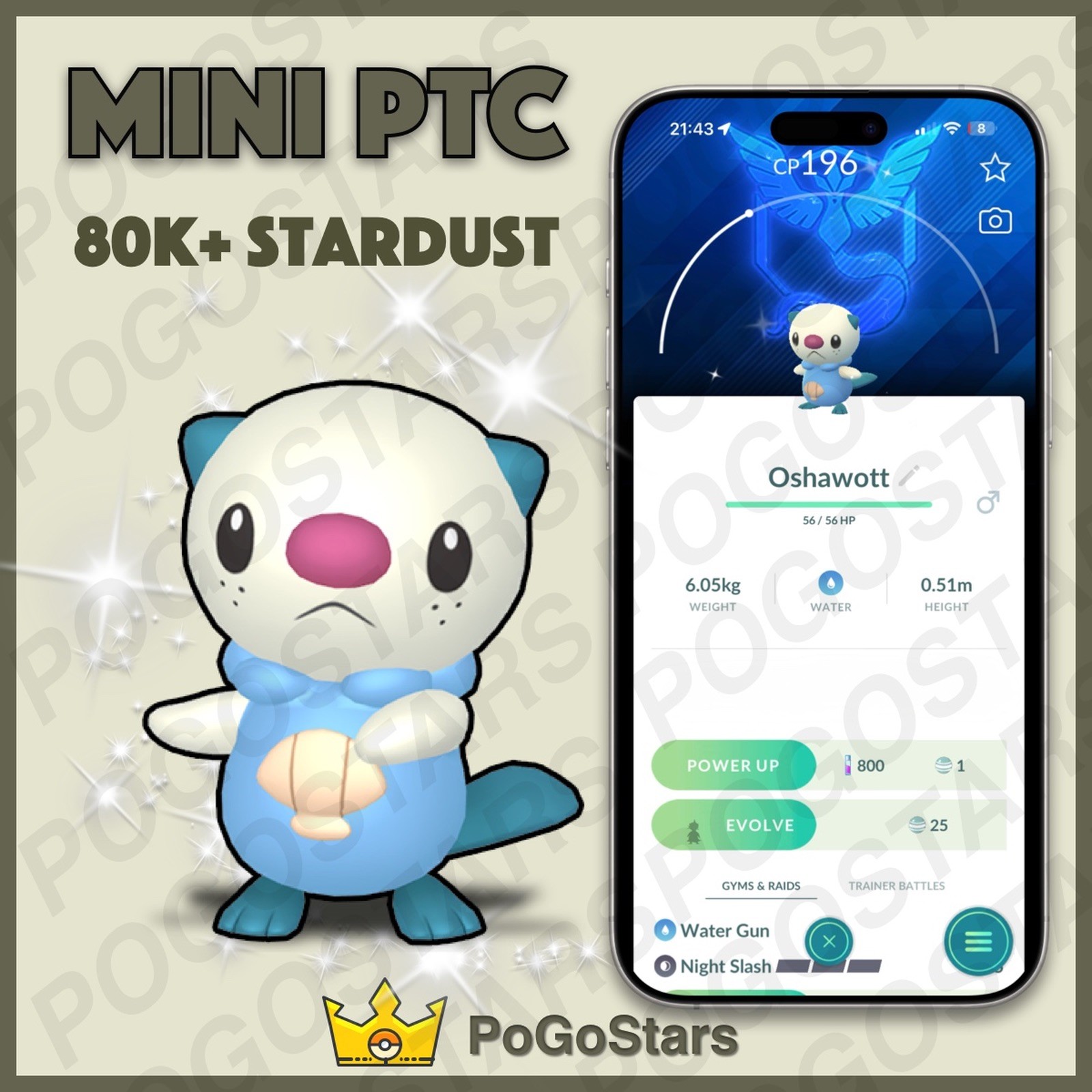 Pokémon PTC Go - Shiny Oshawott - Team Mystic✨Special Background✨