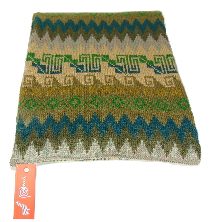 Green Tone Geometric Alpaca Long Scarf Winter Snowboard Mountain Peru Fair Trade