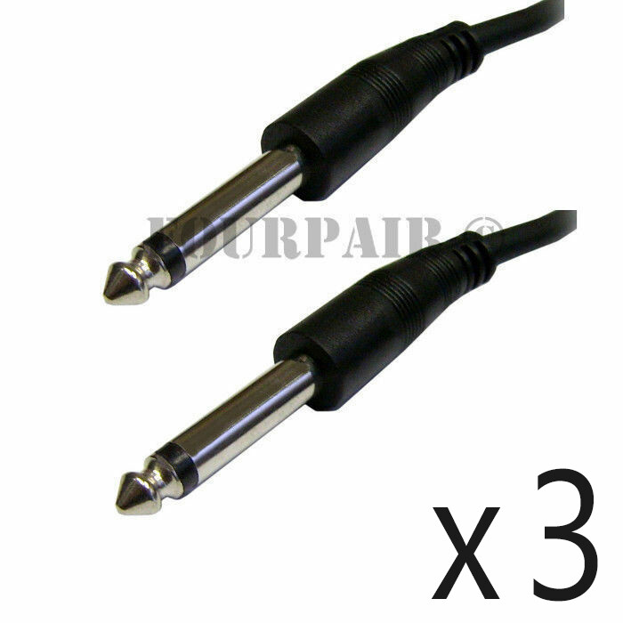 3 Pack Lot 10ft 1/4" 6.35mm Male to Male Mono Audio Headphone Mic TS Cable Cord