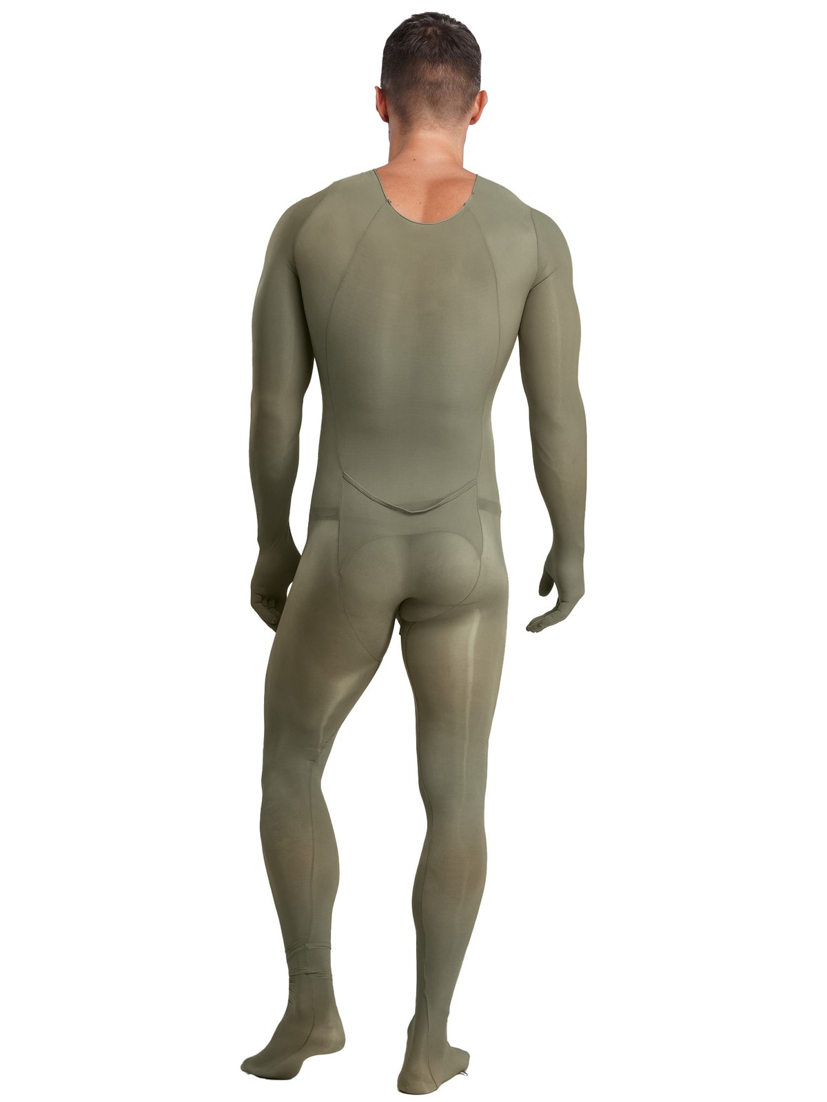 Men Unitard One-Piece Bodysuit Full-body Jumpsuit Silky Nightwear Sissy Opaque
