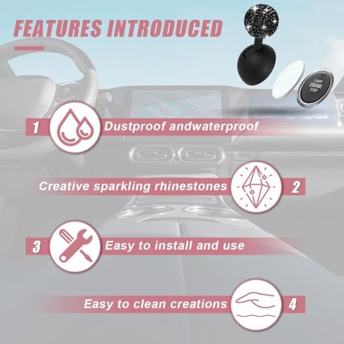 Car Push Start Button Cover, Rhinestone Engine Start Stop Button Joystick Black