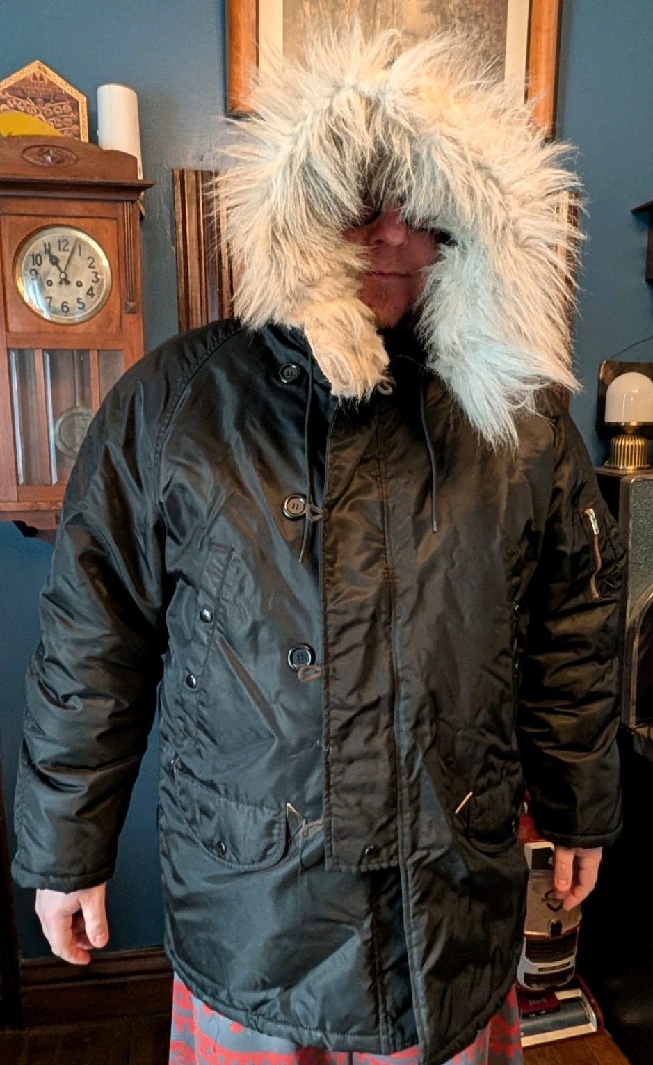 BLACK XXL PARKA EXTREME COLD WEATHER TYPE N-3B J-6278 70S-80S VTG ARMY FUR HOOD