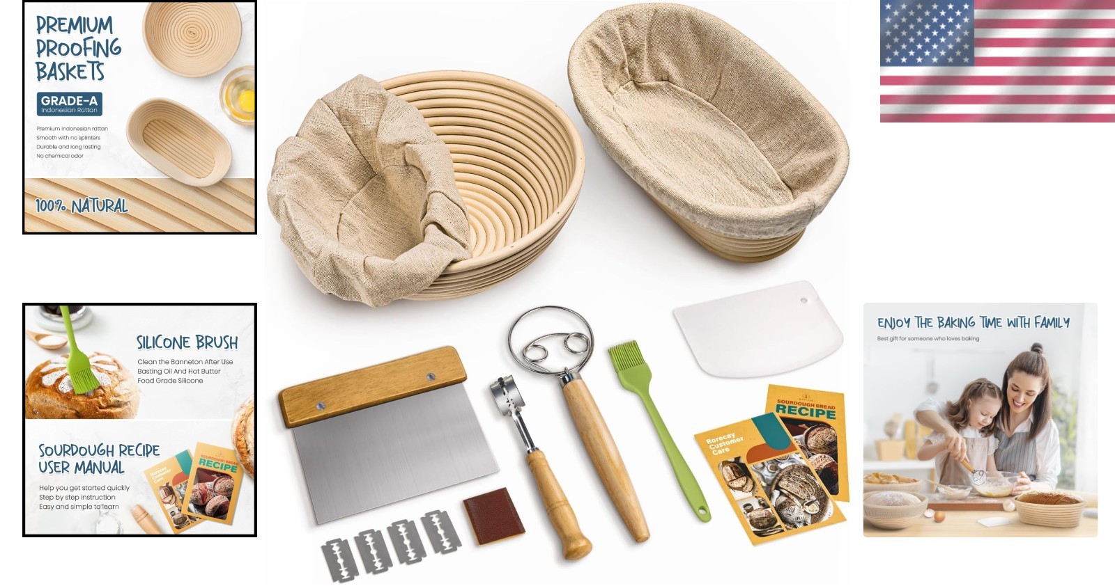 Dough Proofing Basket Set for Perfect Sourdough - Includes Baking Essentials