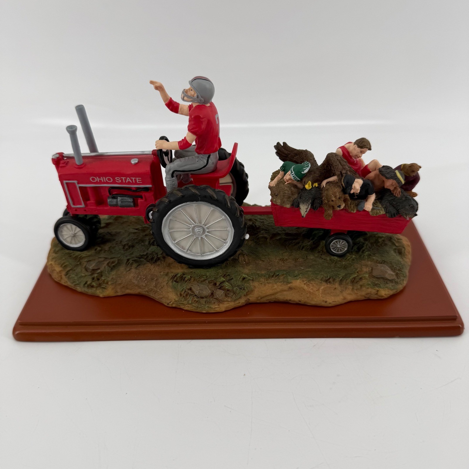 Ohio State Buckeyes Football Player on Tractor with Rival Mascots Figurine NEW