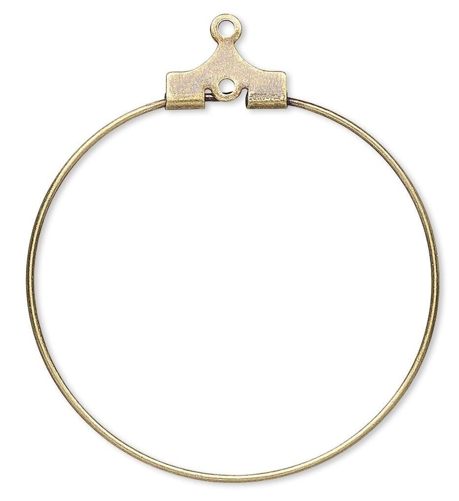 Antiqued Gold Plated Brass 30mm Round Beading Hoop Earrings *
