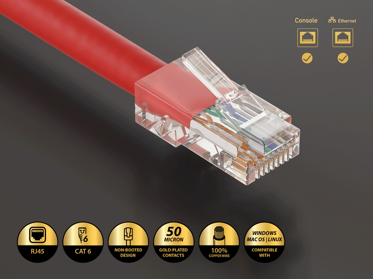 3ft Cat6 UTP Non-Booted Ethernet Network Patch Cable 24AWG Bare Copper, Red