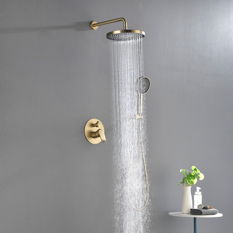 Brushed Gold Bathroom 10" ABS Shower Set&Hand Sprayer Brass Faucet Mixer Set