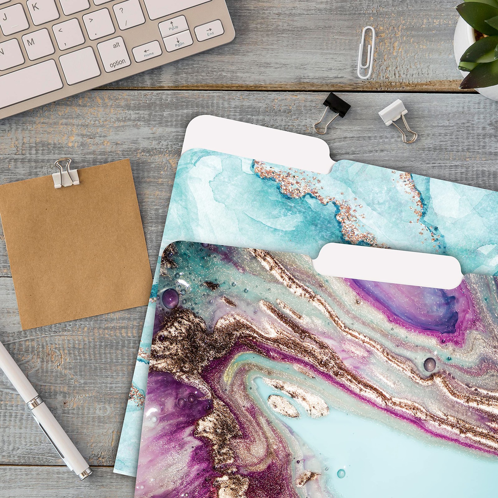 Better Office Products Decorative File Folders, 12 Pack, 6 Designs, Marble