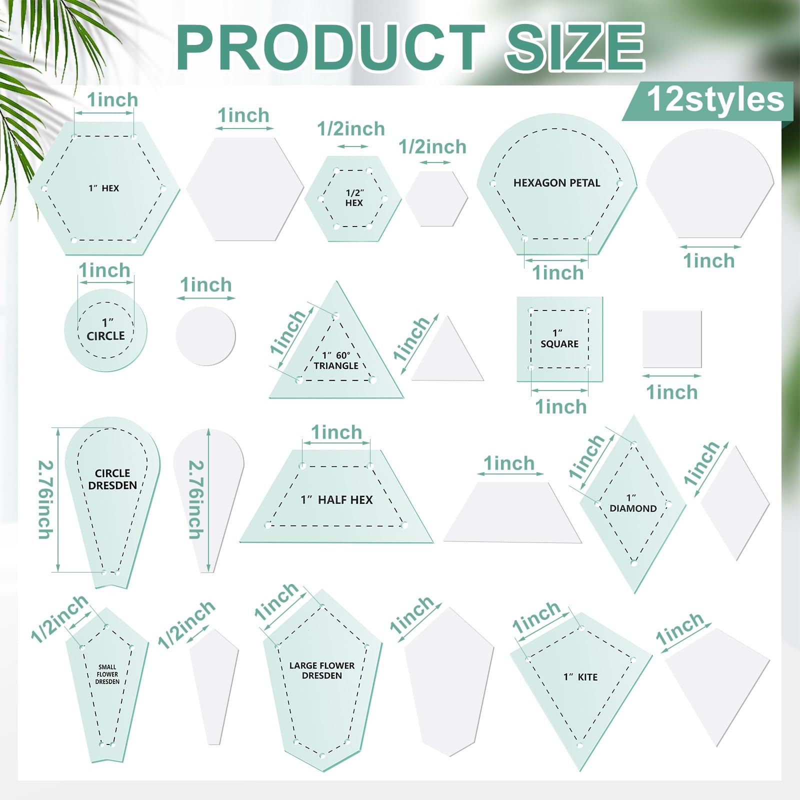 612 Pcs Patchwork Paper EPP English Piecing Supplies 12 Shapes Acrylic Templa...