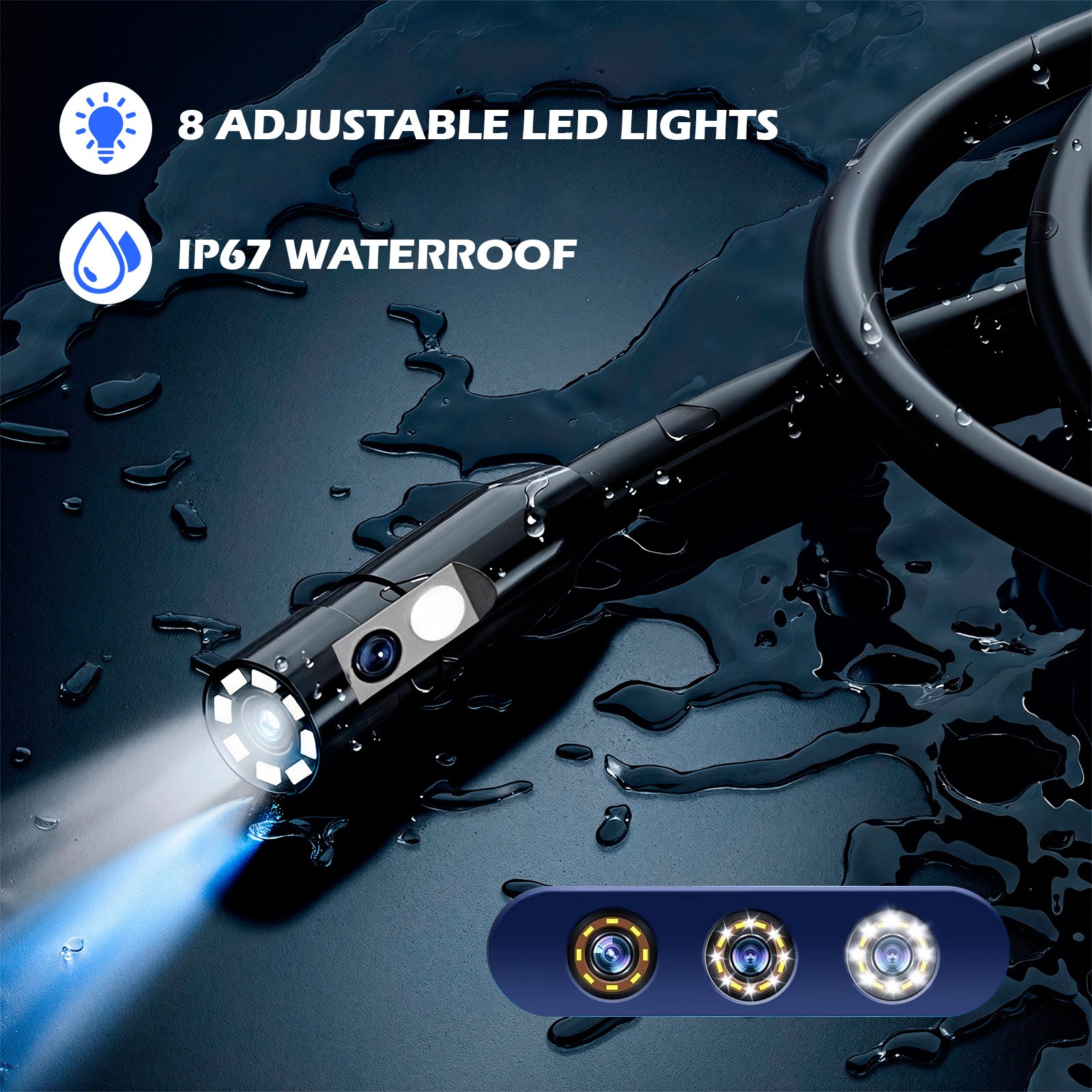 Dual Lens 5M IP67 Waterproof Inspection Camera Integrated Display Screen
